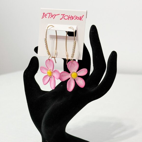 Betsey Johnson NWB Flower Drop Earrings, Metal Glass Plastic, Not a Gemstone - Picture 4 of 9
